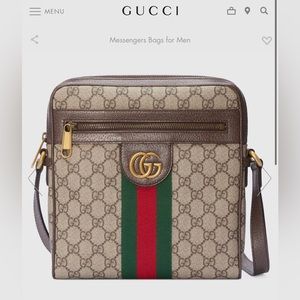Gucci Brown and Beige Messenger Bag with Red and Green Stripe